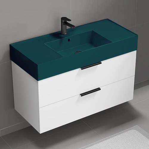 Floating Bathroom Vanity, Modern, 40 Inch, Green Ceramic Sink Nameeks DERIN321